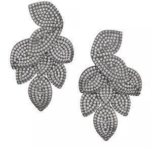 Theia Silver Crystal Leaf Together or Separate Plumeria  Drop Earrings